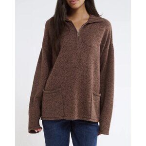 Rumored Women’s L/XL Weekender Knit Quarter Zip Oversized Latte Brown Sweater